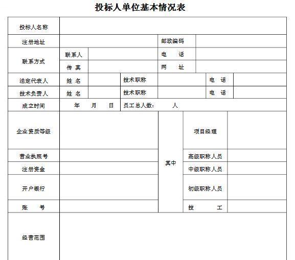 投标人基本情况表